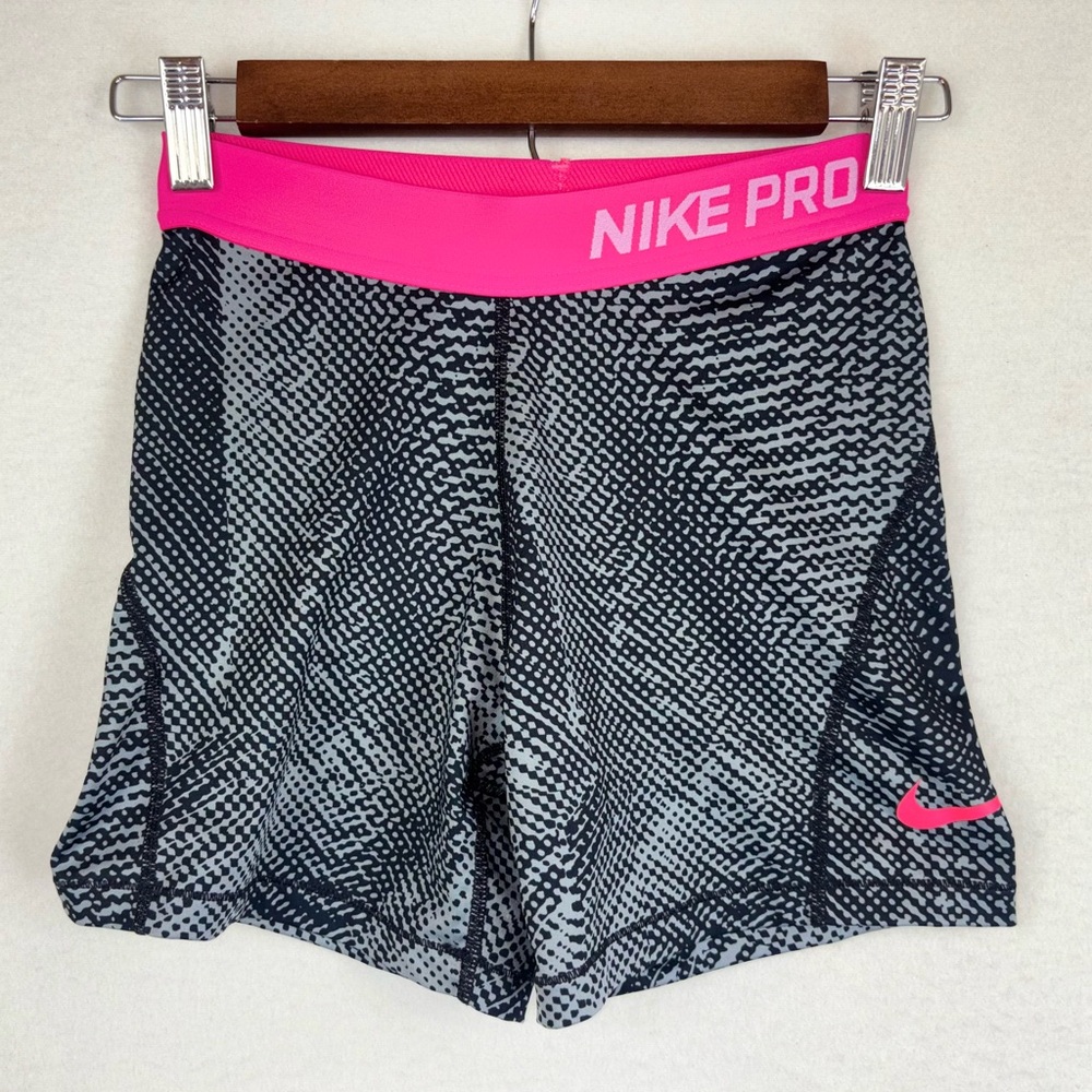 NIKE PRO Stretch Shorts Running Long Grey‎ Pink Workout Sporty Athletic Girls XL